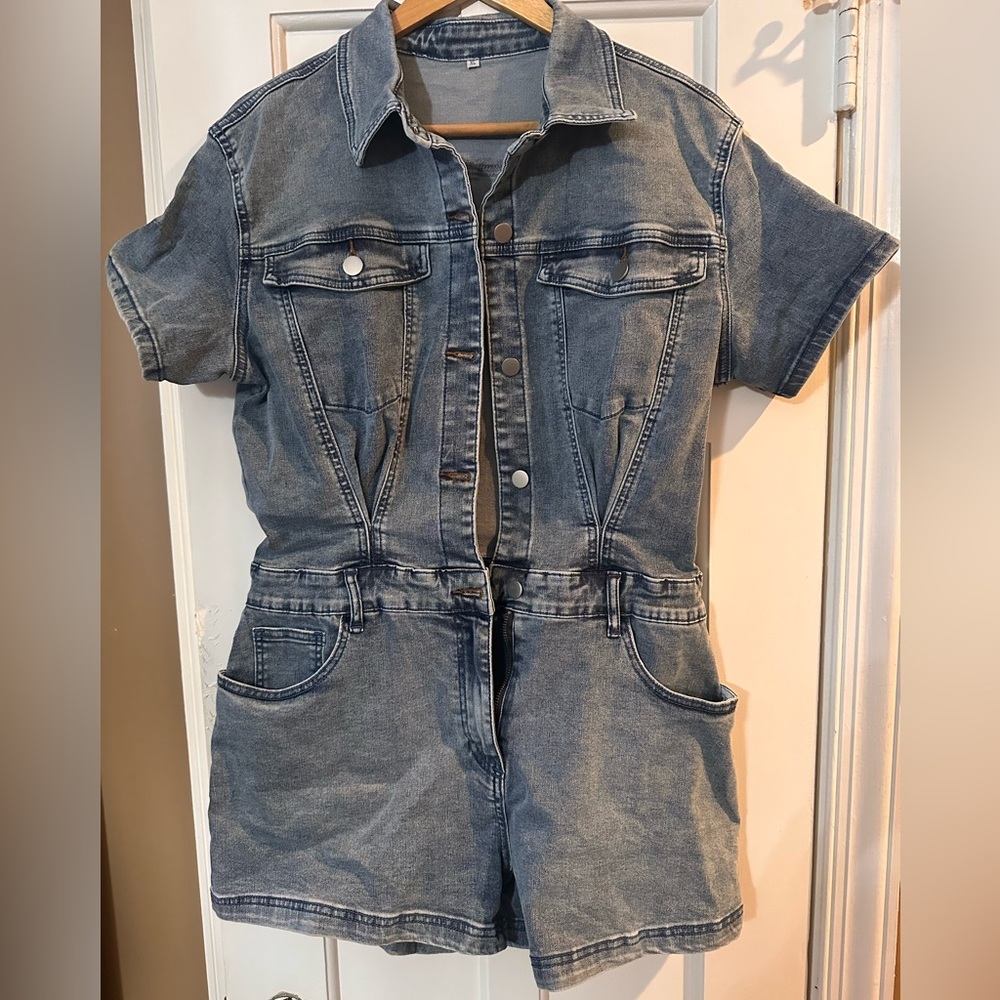 Denim Short Sleeve Jumpsuit